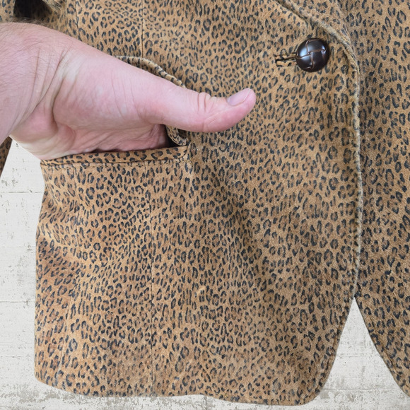 1990s Vintage The Limited Animal Print Maximal Suede Leather Jacket Size Small - Picture 3 of 8